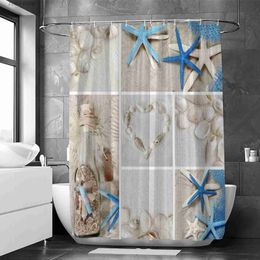 Rideaux de douche 1 pièces plage dérive bouteille rideau de douche romantique bleu étoile de mer amour conque salle de bain décoration avec 12 crochets en plastique Y240316