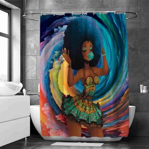 Rideaux de douche 1pcs coloré tête de pop africaine fille soufflant bulle rideau de douche étanche décoration de salle de bains avec 12 crochets en plastique Y240316