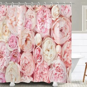 Rideaux de douche 1pcs Impression de fleur rose étanche rideau rose fleurs de rose salle de bain décorative avec crochets en plastique
