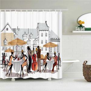 Rideaux de douche 200x180cm pour salle de bain 3D Street View Scenery Printing imperméable ménage décoratif avec crochet