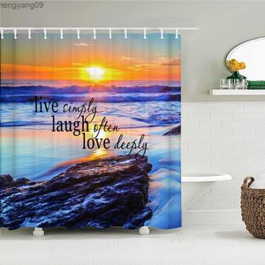 Douchegordijnen 2023 Sunshine Ocean Beach Douche Gordijn Natuurlijk schoonheid Huisdecor Asthetische badkamer Accessoires Badkamer Waterdichte gordijnen R230821