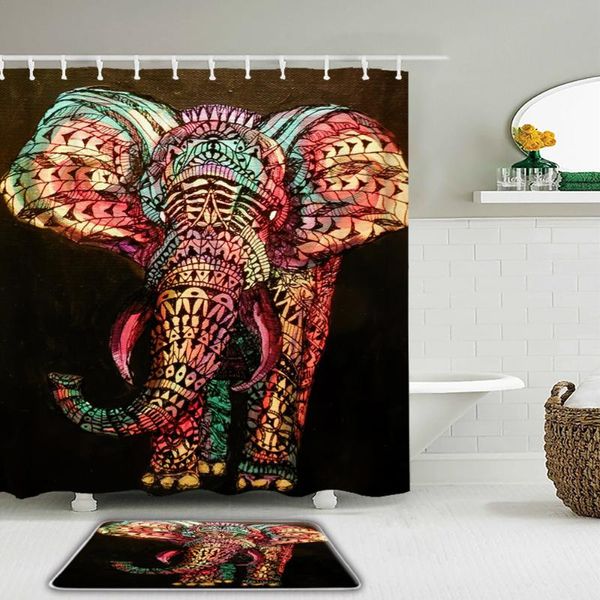 Cortinas de ducha 2 unids/set conjunto de cortina de elefante Animal tela impermeable baño con ganchos alfombrilla antideslizante baño decoración del hogar