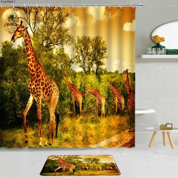 Rideaux de douche 2pcs animaux sauvages girafe rideau de la forêt de la forêt de palmier à ballon à ballon à air décor