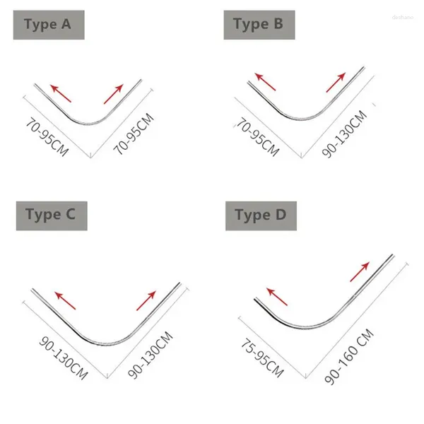 Rideaux de douche 3 couleurs tige de rideau en forme de L