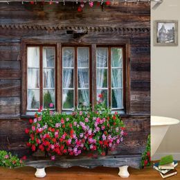 Douchegordijnen 3D Badkamer Tuin Bloemen Landelijk Landschap Afdrukken Idyllisch Landschap Waterdichte Stof Decor Gordijn