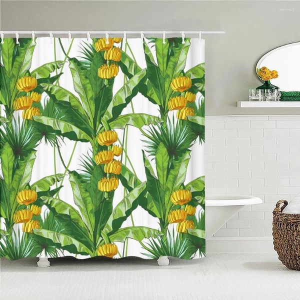 Rideaux de douche 3d salle de bain des plantes vertes feuilles de feuille de palmier tissu imperméable avec 12 crochets décoration de la maison écran