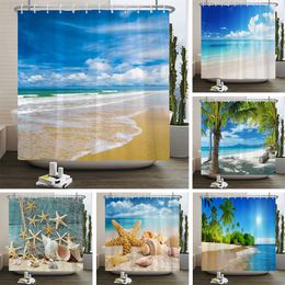 Rideaux de douche 3d plage paysage rideaux de douche mer océan méditerranéen salle de bain rideau imperméable tissu décoration 180*240 cm rideau de bain 230920