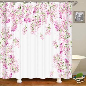 Douchegordijnen 3D Mooie kersen bloesem roze bloem badkamer gordijn polyester wasbare stof decoratieve gordijnen180 200 cm