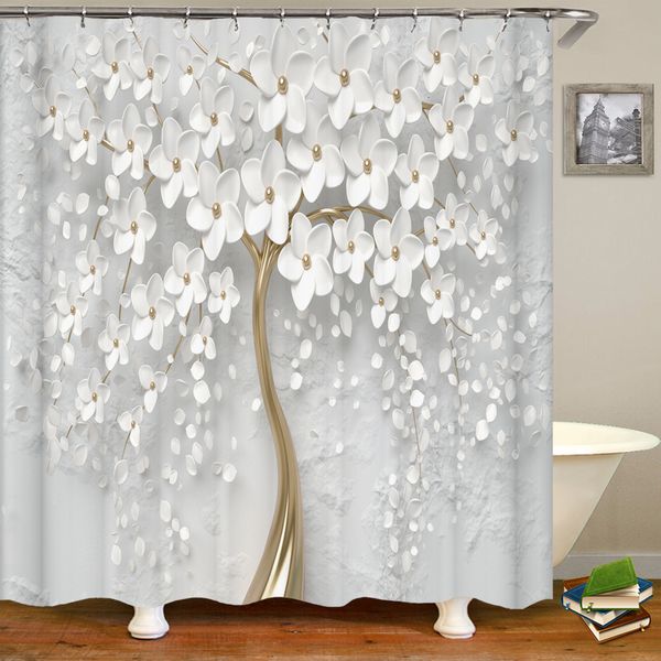 Cortinas de ducha 3D Hermosa Flower Tree Cortina de baño Poliéster impermeable con ganchos Decoración del hogar Pantalla de ducha 230422