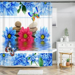 Rideaux de douche 3D papillon fleur impression salle de bain rideau polyester imperméable avec crochets écran de décoration de la maison