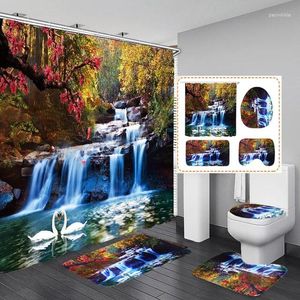 Cortinas de ducha 3D Costa Playa Patrón impreso Cortina Pedestal Alfombra Tapa Tapa de toiletería Juego de baño Baño