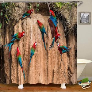 Rideaux de douche 3D Birds colorés perroquets imprimés Natural Paysage de salle de bain Tissu imperméable avec décoration de crochets