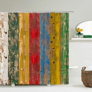 Cortinas de ducha 3D Coloridas rayas geométricas Patrón de madera Cortina Decoración del hogar Baño impermeable con gancho 180x200cm