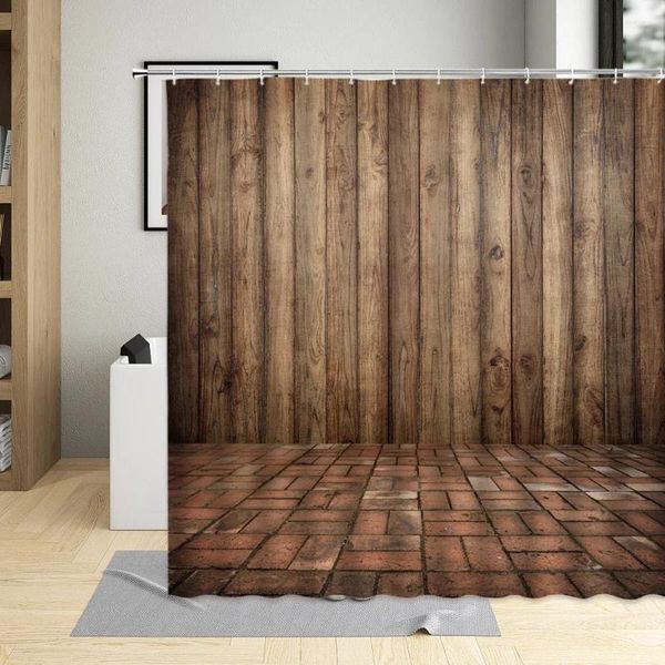 Rideaux de douche 3D coloré grain de bois motif stéréoscopique rideau imperméable polyester tissu salle de bain décor multi taille