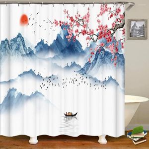 Rideaux de douche Rideau 3D Style japonais Paysage Salle de bain imperméable avec crochets Décoration de la maison Écran de bain en polyester lavable