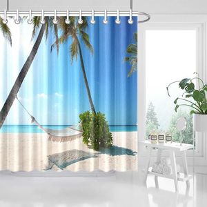 Cortinas de ducha Cortina 3D Palmes de 200x200 Beach Imploage Tabetable lavable con anillos de baño