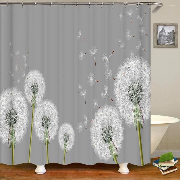 Cortinas de ducha 3D Diente de león Impresión de flores Cortina de baño Poliéster Impermeable con ganchos Pantalla de decoración del hogar