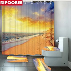 Rougeons de douche 3d Dusk Place Modèle rideau Ocean paysage de salle de bains de salle de bains anti-cube