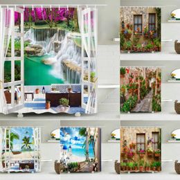 Rideaux de douche 3d European Rural Town Street Landscape Printing Salle de bain étanche rideau en polyester Décoration de la maison