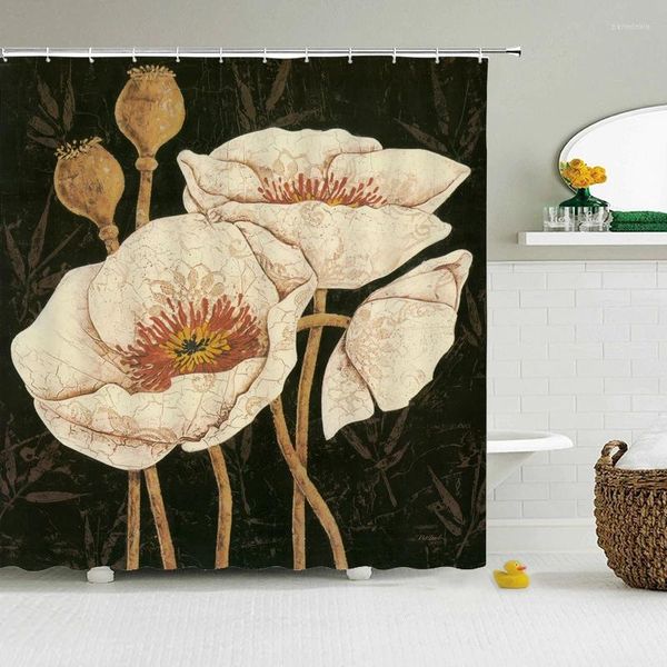 Rideaux de douche 3d motif de fleurs de salle de bain peinture de salle de bain rideau de salle de bain décoration intérieure tissu polyester imperméable