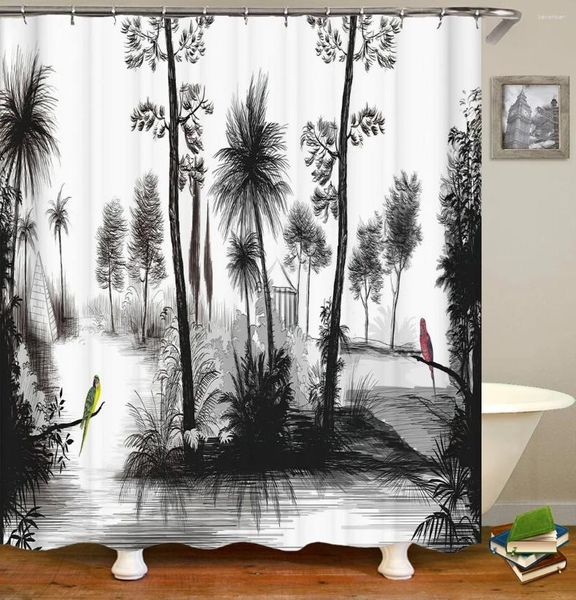 Rideaux de douche 3d arbres forestiers oiseaux rideaux de salle de bain étanche à la baignoire en tissu polyeste en polyeste avec 12 crochets