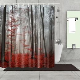 Rideaux de douche 3d arbres forestiers imprimés rideaux de salle de bain baignoire en polyester imperméable frabique avec crochets