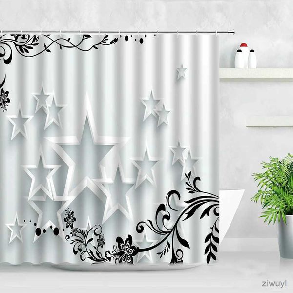 Cortinas de ducha Patrón de pared de ladrillo geométrico 3D Telón de fondo Decoración Cortinas de ducha de tela Flores rosadas Pájaros Árbol Mariposa Cortina de baño creativa