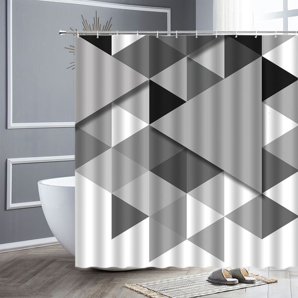 Rideaux de douche 3D motif géométrique rideaux de douche noir blanc gris épissage simple décor nordique ensembles de rideaux de salle de bain avec crochets écrans de bain 230322