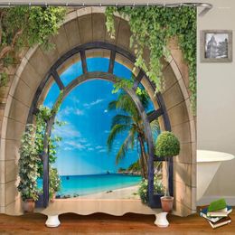 Rideaux de douche 3D paysage bord de mer à l'extérieur de l'arche impression rideau de salle de bain polyester imperméable décoration de la maison avec crochets