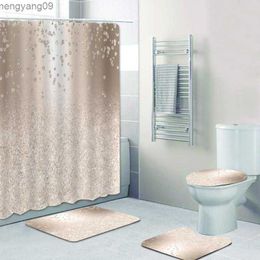 Rideaux de douche 3D luxe gris argent or tombant paillettes confettis métalliques étincelles douche Curtian ensemble élégant salle de bain rideau tapis de toilette tapis R230821