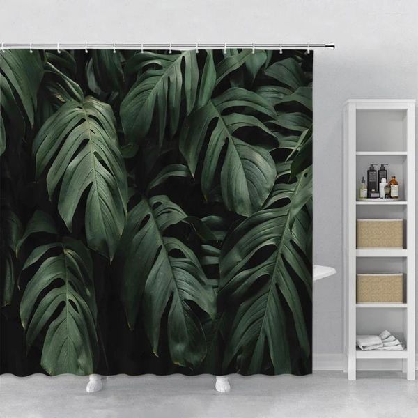 Rideaux de douche 3D feuilles de plantes ensemble de rideaux esthétique pour la chambre salle de bain maison toilettes décor tissu polyester avec crochets