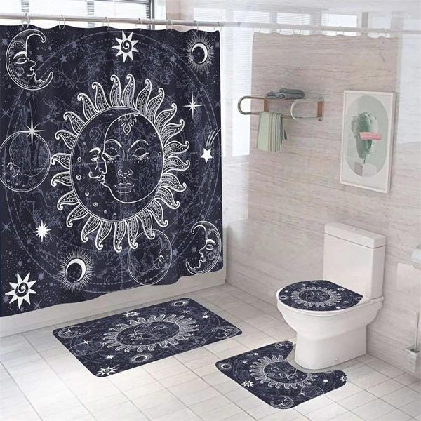 Rideaux de douche Ensembles de rideaux de dessin animé imprimés en 3D avec tapis Doublure en tissu de carte Tapis de toilette en polyester Tapis décoratif de salle de bain