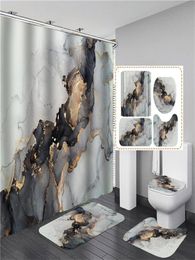 Douche gordijnen 3D -print Elegant Oil Painting Curtain Waterdicht in de badkamer met haakset zachte badmat toilet tapijt tapijt tapijt 1317839