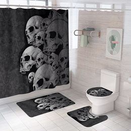 Douchegordijnen 3D print schedel gordijn waterdichte polyester badkamer anti skid bad tapijten tapijt toilet deksel deksel mat home decor 220926