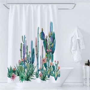 Cortinas de ducha 3D Impreso Cactus Cortina Planta Hojas Tela Impermeable Poliéster Accesorios de baño Decoración de pantalla de baño para bañera