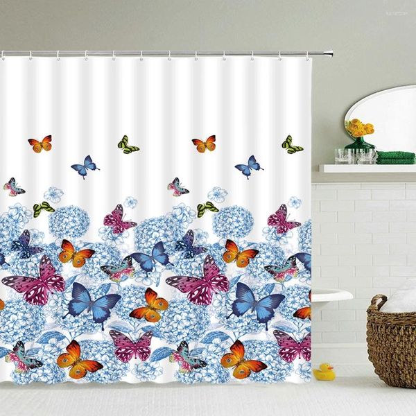 Rideaux de douche 3D tissu imprimé beau papillon écrans de bain étanche décor de salle de bain avec 12 crochets rideau