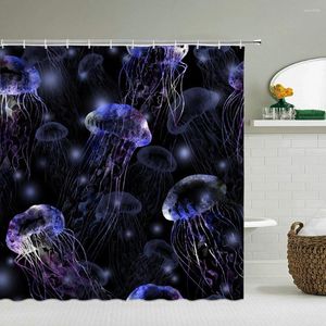 Rideaux de douche 3D tissu imprimé écrans de bain de méduse décor étanche de salle de bain avec crochets fleurs et oiseaux rideaux