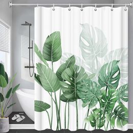 Douchegordijnen 3D geprinte tropische groene plant bloem landschap waterdichte stof bad badkamer accessorie decor cortina 23042222