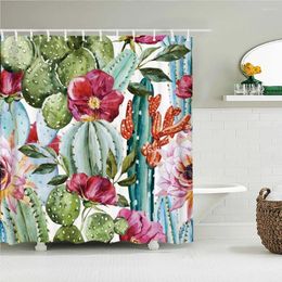 Rideaux de douche 3D Impression de bain rideau cactus green plante de salle de bain décoration étanche à la courroie de personnalité de feuille en polyester
