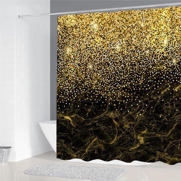 Cortinas de ducha Impresión 3D Golden Dream Shining Stars Cortina con gancho Poliéster Impermeable Decoración para el hogar 180x180