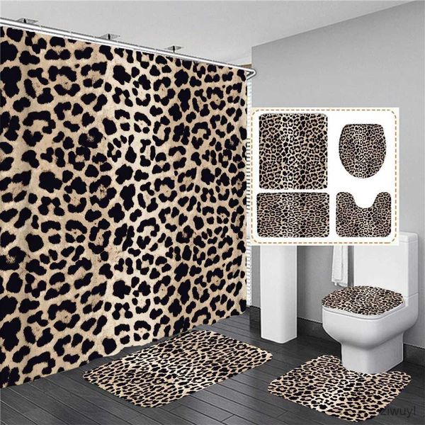 Cortinas de ducha Impresión 3D Conjunto de cortina de ducha con patrón de leopardo sexy Cojín de piso de personaje Conjunto de cubierta de inodoro Cortina de baño moderna Decoración del hogar