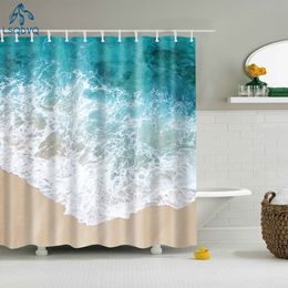 Rideaux de douche 3D Mer Plage Paysage Plume Impression Salle De Bains Rideau Polyester Rideau De Douche Imperméable Rideaux De Bain Écran avec Crochets 230322