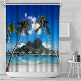 Rideaux de douche 3D paysage marin plage imprimé tissu rideaux de douche salle de bain rideau écran de bain produits imperméables décor à la maison avec R230821