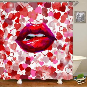 Rideaux de douche 3d lèvres rouges sexy love coeur rideau polyester étanche de salle de bain décoration intérieure avec crochet lavable 240 180cm