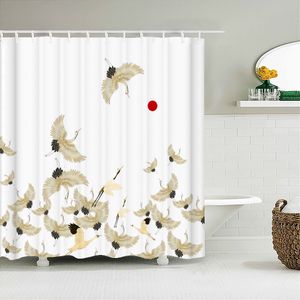 Rideaux de douche Rideau de douche 3D style japonais fleur oiseaux imprimé rideau de salle de bain avec crochet étanche écran de bain décoration de la maison rideau 230322