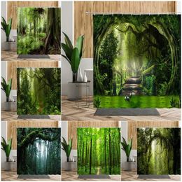 Cortinas de ducha 3D bosque tropical paisaje natural impermeable cortina de ducha árboles verdes musgo bosque profundo baño partición cortina de baño