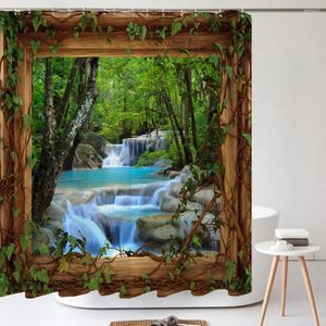 Rideaux de douche 3D Tissu imperméable Polyester Patio Forêt Nature Paysage Salle de bain avec crochets Baignoire Décor Écran