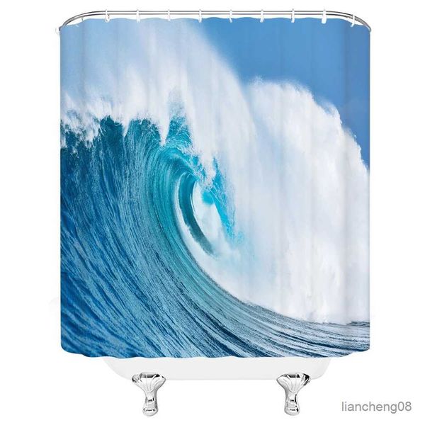 Rideaux de douche 3D rideaux de douche imperméables ondules océanes rideaux de salle de bain en pulvérisation en polyester tissu lavable décor de bain rideaux