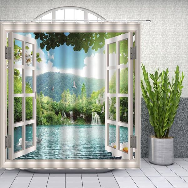 Rideaux de douche 3D fenêtre vue tapisserie décorative Western rétro Style chambre dortoir mur