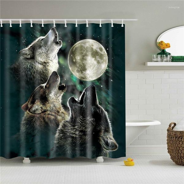 Rideaux de douche loups 3D imprimés avec crochets, ensemble de rideaux de bain en tissu Polyester imperméable, écran de salle de bains